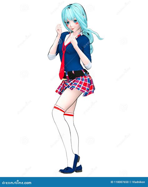 3d Japanese Anime Schoolgirl Stock Illustration Illustration Of Female Doll 118007650