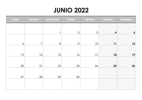 Junio 2022 Calendario Para Escribir Plantilla Calendario Plantilla