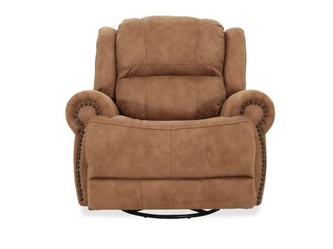 Barcalounger roscoe ped recliner with ottoman. Nailhead-Accented Contemporary Power Swivel Recliner in Brown | Mathis Brothers Furniture
