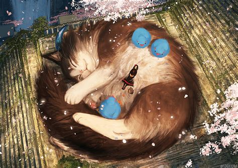 Download Sleeping Brown Anime Cat Wallpaper