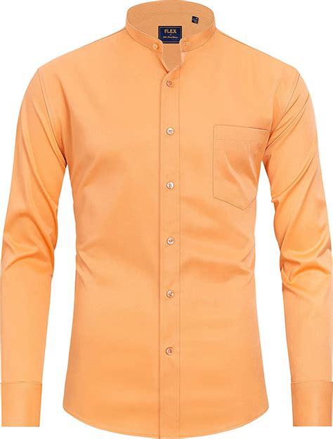 Jver Mens Banded Collar Dress Shirt Long Sleeve Mandarin Collar