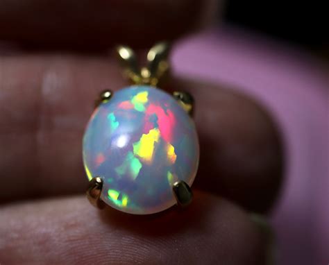 Rainbow Opal Pendant Opal Necklace Gold Opal Necklace Large Opal