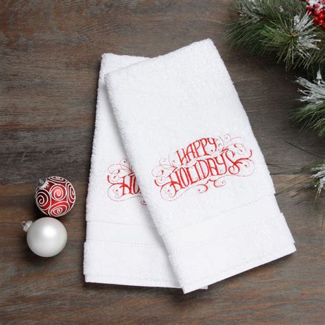 Embroidered Red Turkish Cotton Hand Towels Set Of 2 Red White