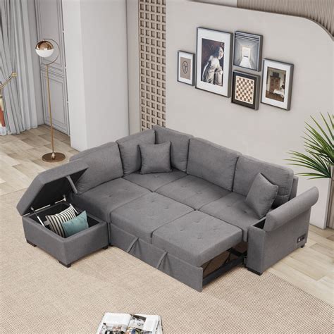 L-Shaped Sleeper Sofa with Pull Out Bed, Convertible Sofa Bed, Corner