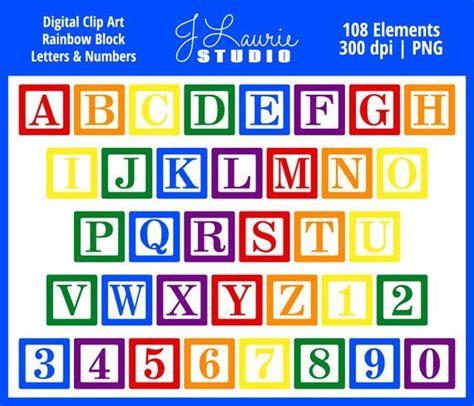 Digital Alphabet Letters Clipart Rainbow Block Letters Baby Blocks