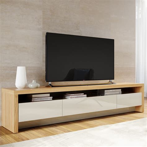 Sylvan 7086 Inch Off White And Natural Wood Tv Stand W 3 Drawer By