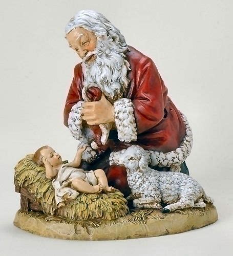 Kneeling Santa With Baby Jesus And Lamb Sculpture