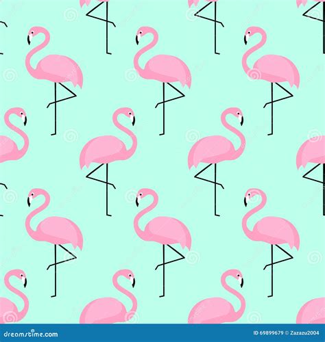 Flamingo Seamless Pattern On Mint Green Background Stock Vector