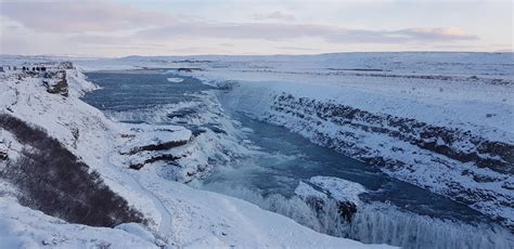 The Partly Frozen Gullfoss Falls Part Of The Hvítá River In Southwest