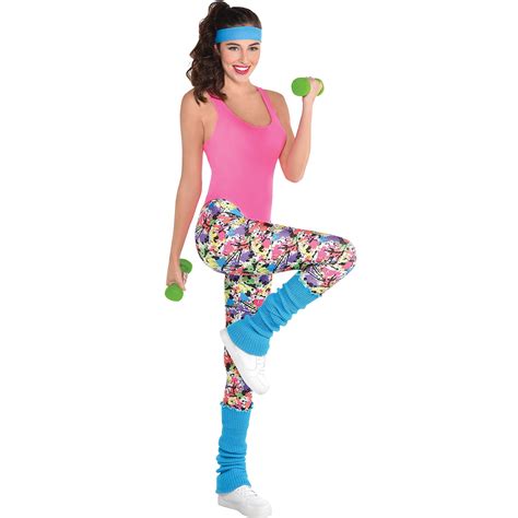 Amscan 80s Exercise Halloween Costume Kit For Women With Leotard Leggings Leg Warmers Head