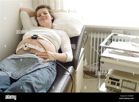 Gynecology Woman Pregnant Ctg Examination Medical Practise Stock