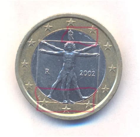 Italy 2002 Misprinting 1 Euro Coin Vitruvian Man By Leonardo Da Vinci