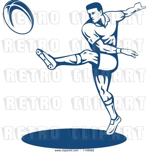 Vector Clip Art Of Retro Blue Rugby Player Kicking By Patrimonio 36208