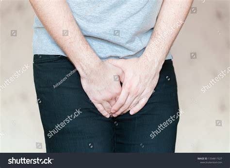 Male Incontinence Man Covering His Crotch Foto De Stock 1334811527