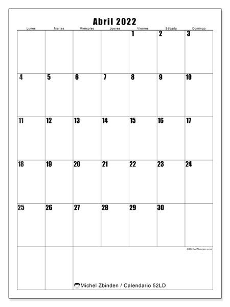 Calendario “52ld” Abril De 2022 Para Imprimir Michel Zbinden Es