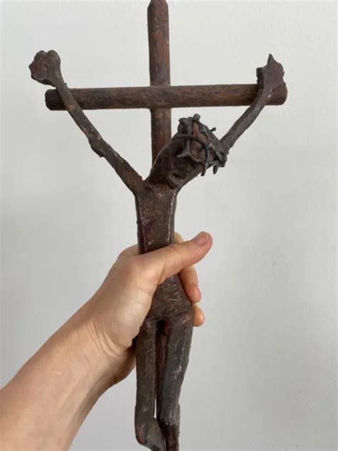 Vtg Mcm Brutalist Crucifix Jesus Christ Cross Wrought Iron Sculpture