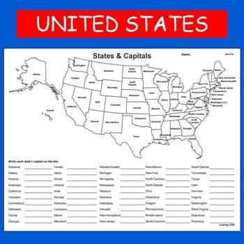 States And Capitals Map Worksheet
