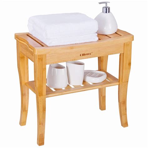 Buy Ollieroo Bamboo Shower Bench Seat Wooden Spa Bench Stool With