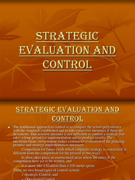 Strategic Evaluation And Control Strategic Management Evaluation