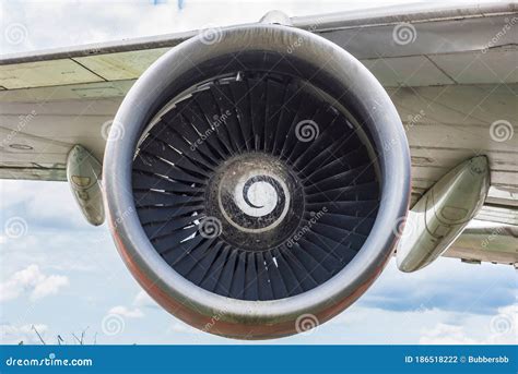 Closeup Of An Airplane Turbine Front View At Thailand Stock Photo