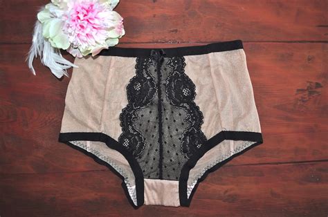Nude Sheer See Through Panties With Black Lace Etsy