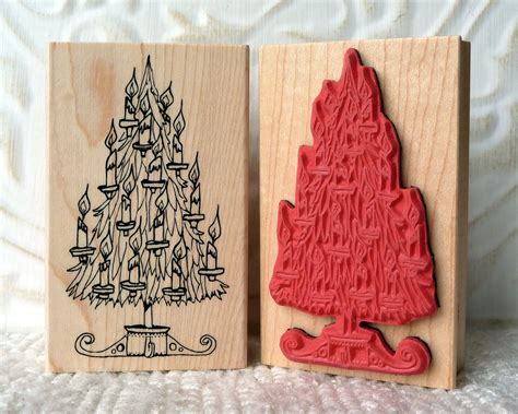 Candle Christmas Tree Rubber Stamp From Oldislandstamps Etsy