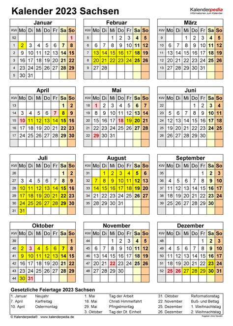 Kalender 2023 Sachsen Ferien Feiertage Word Vorlagen