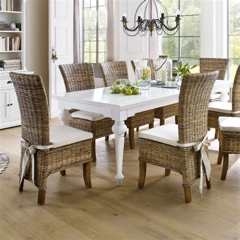White Table With Wicker Chairs Dining Table In Kitchen Dining Table