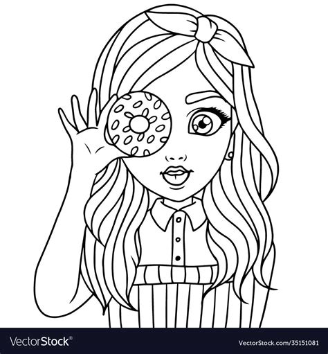 Cute Cartoon Little Girl Coloring Page Royalty Free Vector