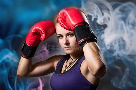Portrait Of Beautiful Girl With Red Boxing Gloves Stock Image Image