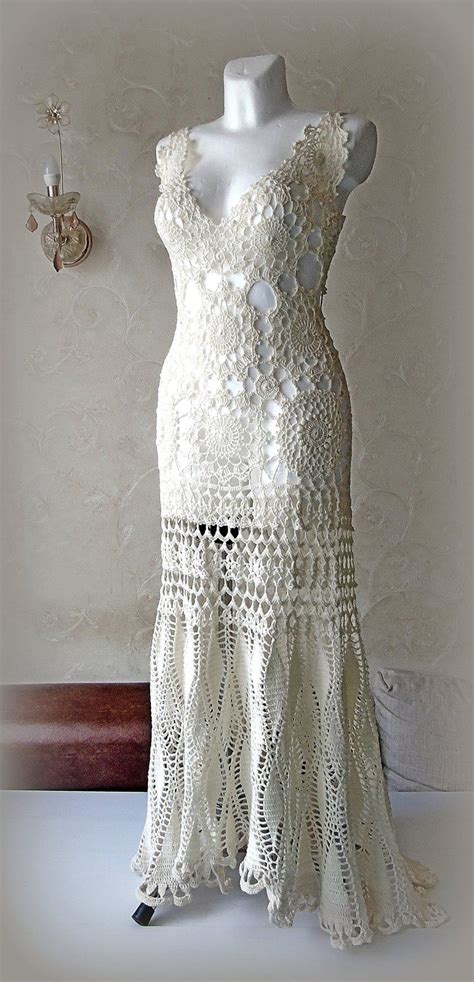Unique Wedding Dress Hand Crochet Lace Bridal Gown Beach Etsy