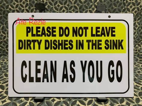 Please Do Not Leave Dirty Dishes In The Sink Clean As You Go Pvc Wall