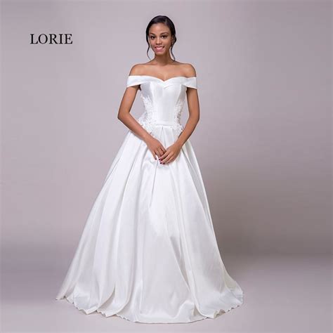 Lorie Off Shoulder Wedding Dress Appliques Satin Lace Up Princess White