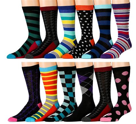 12 Pairs Of Excell Mens Designer Cotton Colorful Dress Socks 12 Pairs