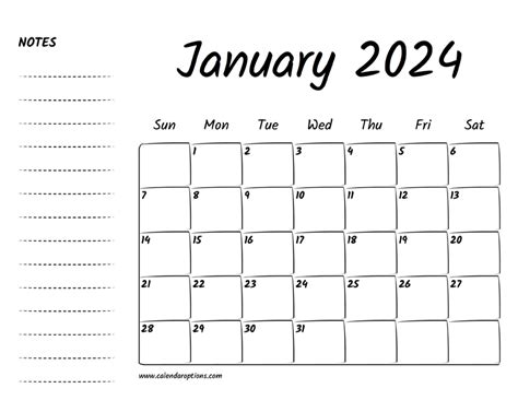 January 2024 Printable Calendar Calendar Options