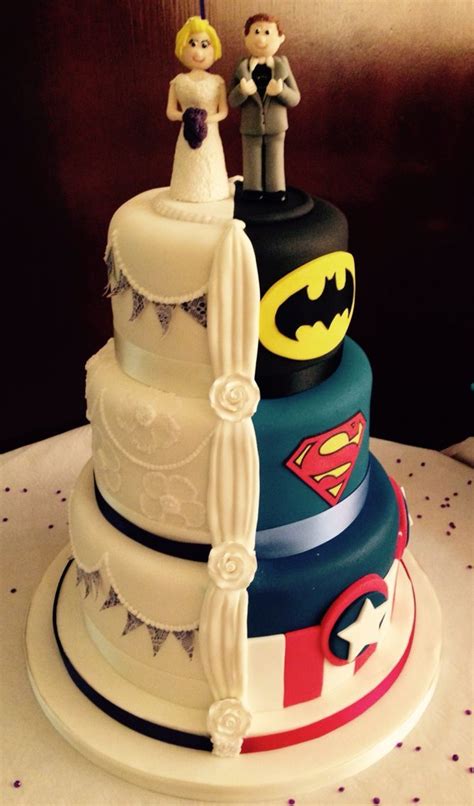 Cute joker cake ( not a superhero cake, but he's important ). Half and half super hero cake | Funny wedding cakes, Superhero wedding cake, Cake
