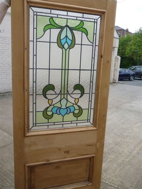 Sd006 Victorian Edwardian Original Stained Glass Exterior Door The Nouveau In Greens