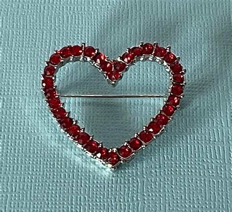 Heart Brooch Red Heart Pin Rhinestone Hart Brooch Etsy