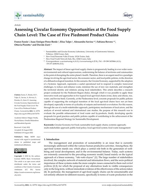 Pdf Assessing Circular Economy Opportunities At The Food Supply Chain