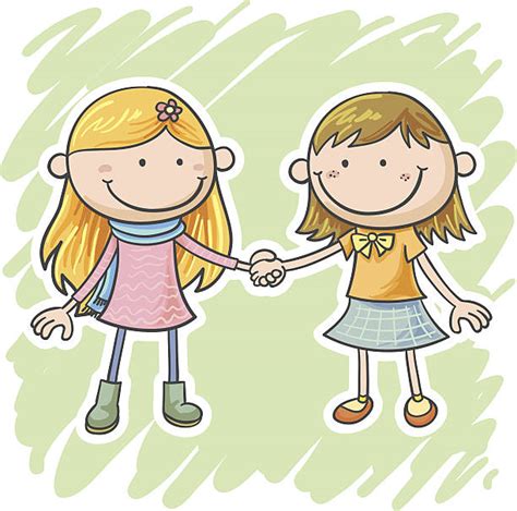 Two Sisters Holding Hands Drawing