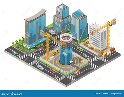 Isometric Under Construction City Concept Stock Vector Illustration