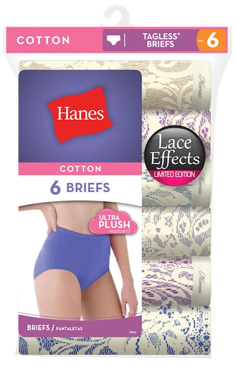 Hanes Womens 6 Pack Lace Effects Cotton Brief Panties Pp40lc