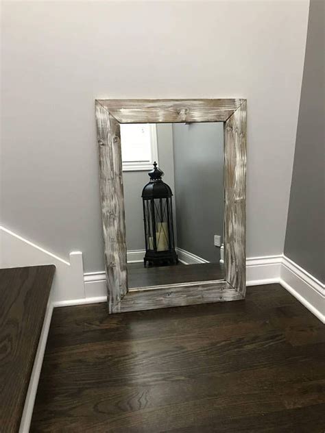 An antique mirror hung above the sink, a thrift store dresser repurposed as a sink vanity, a refinished salvaged. ANTIQUE WHITE Bathroom Wood Mirror Farmhouse Decor Rustic ...