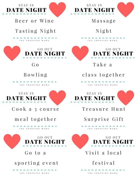 12 Months Of Date Night Ideas Free Printables Date Night Ts Date