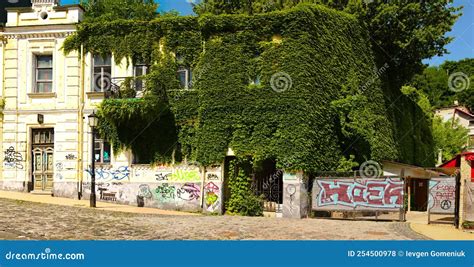 Old Abandoned Yellow House Covered With Ivy Green Ivy Plant Climbing