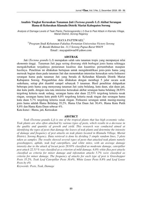 PDF Analisis Tingkat Kerusakan Tanaman Jati Tectona Grandis L F