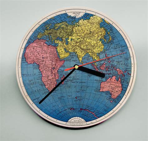 World Map Clock Atlas Clock Personalised Clock Modern Etsy