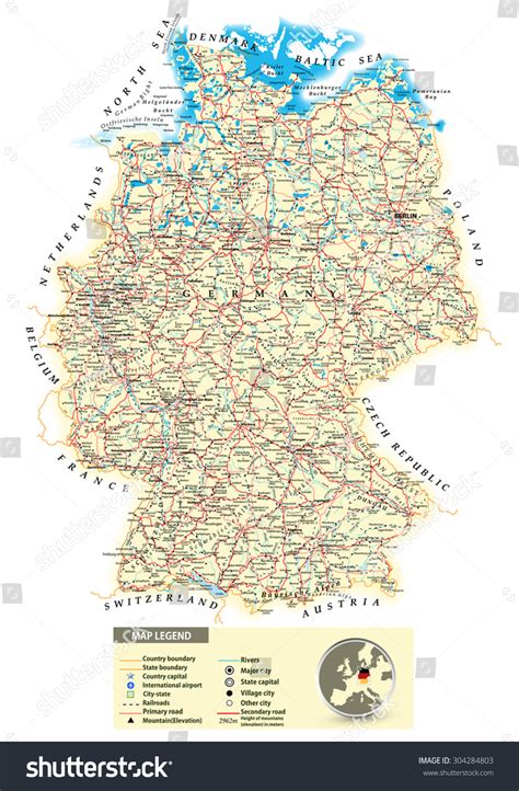 Large Detailed Road Map Germany All Stock Vector 304284803 Shutterstock