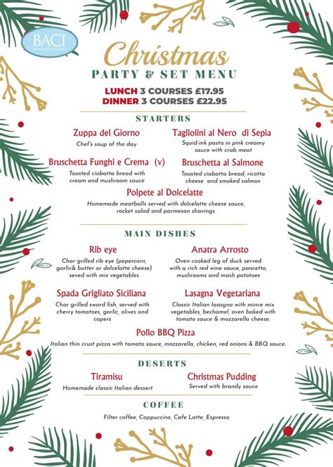 Christmas Party Set Menu Restaurant Stourbridge 2020
