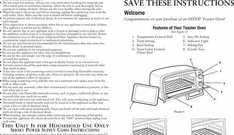 Oster Tssttvvg01 4 Slice Toaster Oven Black Instruction Manual